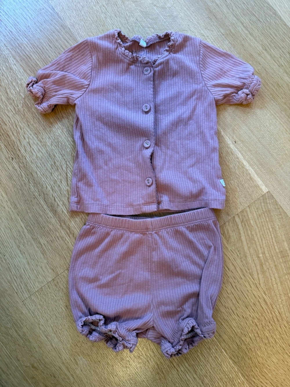 Baby Mori - Ribbed Two-Piece Top & Bloomer Set — Dusty Mauve Pink